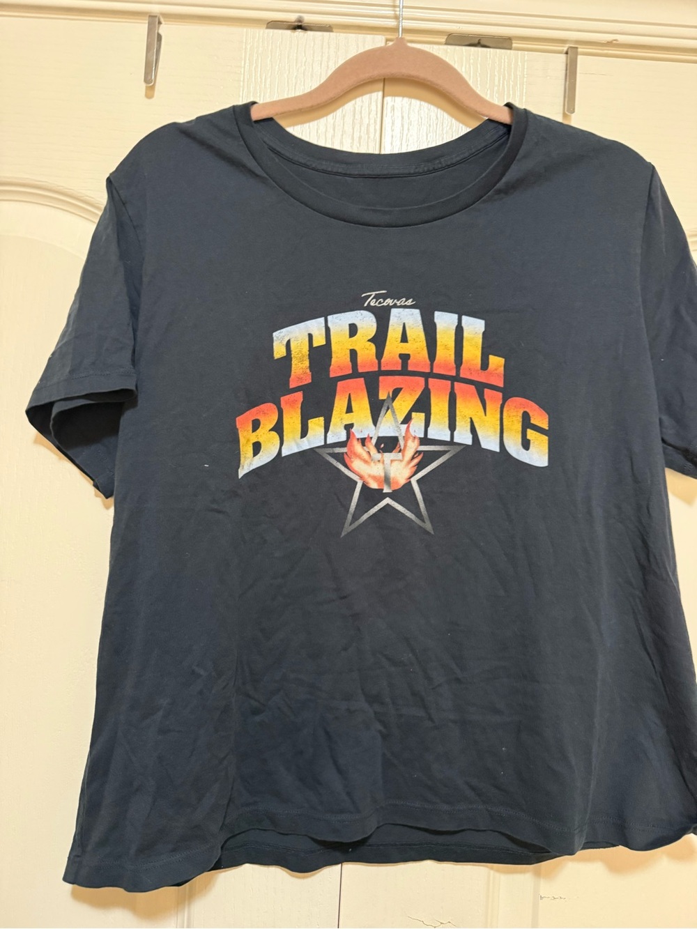 Tecovas Navy 'Trail Blazing' Graphic Tee with Yellow-Orange Print